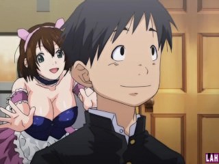 Chunky titted hentai waitress rides permanent cock