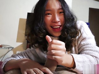Hot Chinese girlfriend gives an oiled handjob POV