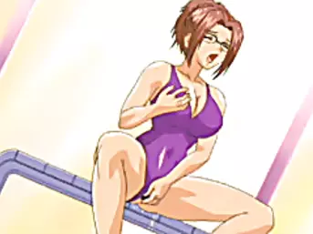 Swimsuit Japanese hentai self masturbating down the swimming pool